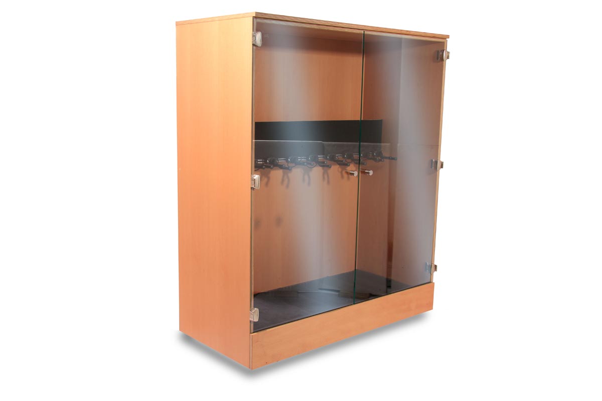 Studiomöbel Gitarrenschrank mit Glastüren BU lackiert 10in1