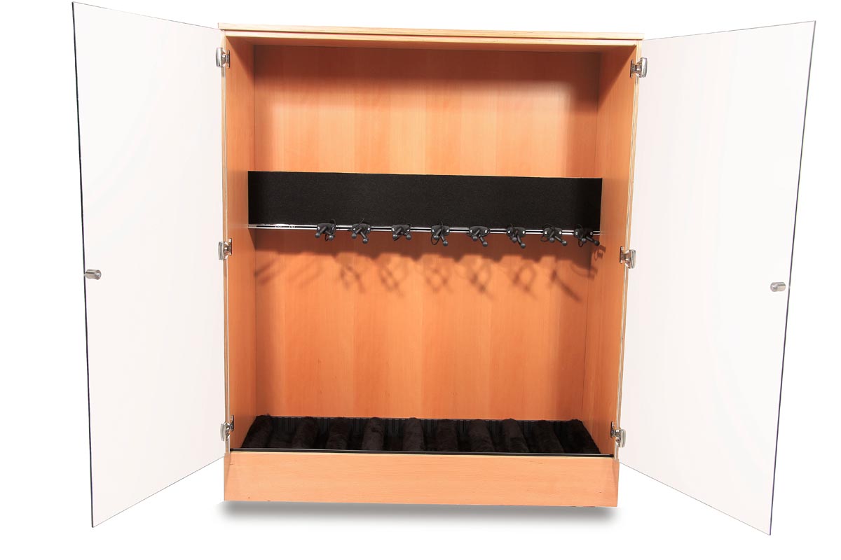 Studiomöbel Gitarrenschrank mit Glastüren BU lackiert 10in1