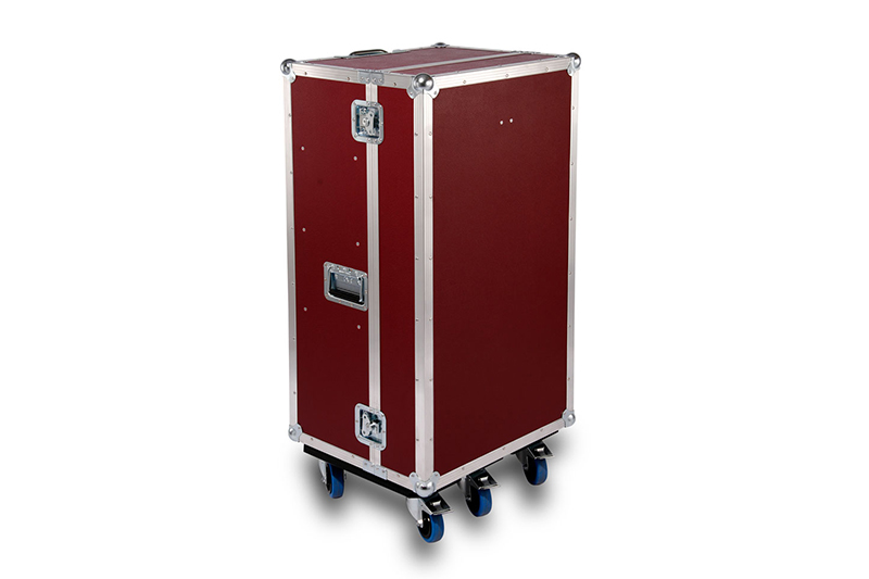 Single Door Case bordeaux-rot auf Rollen mit Ablagebretter