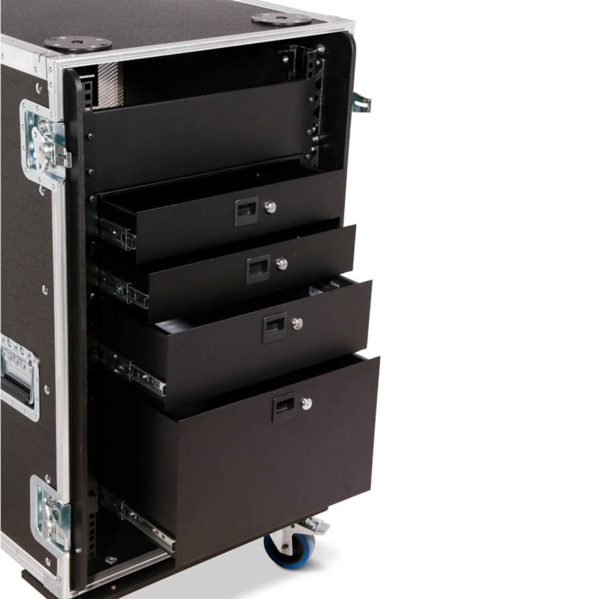 Maßgeschneidertes Rack Case von L.T. Cases mit Schubladen für Equipment, Zubehör und mobile Anwendungen