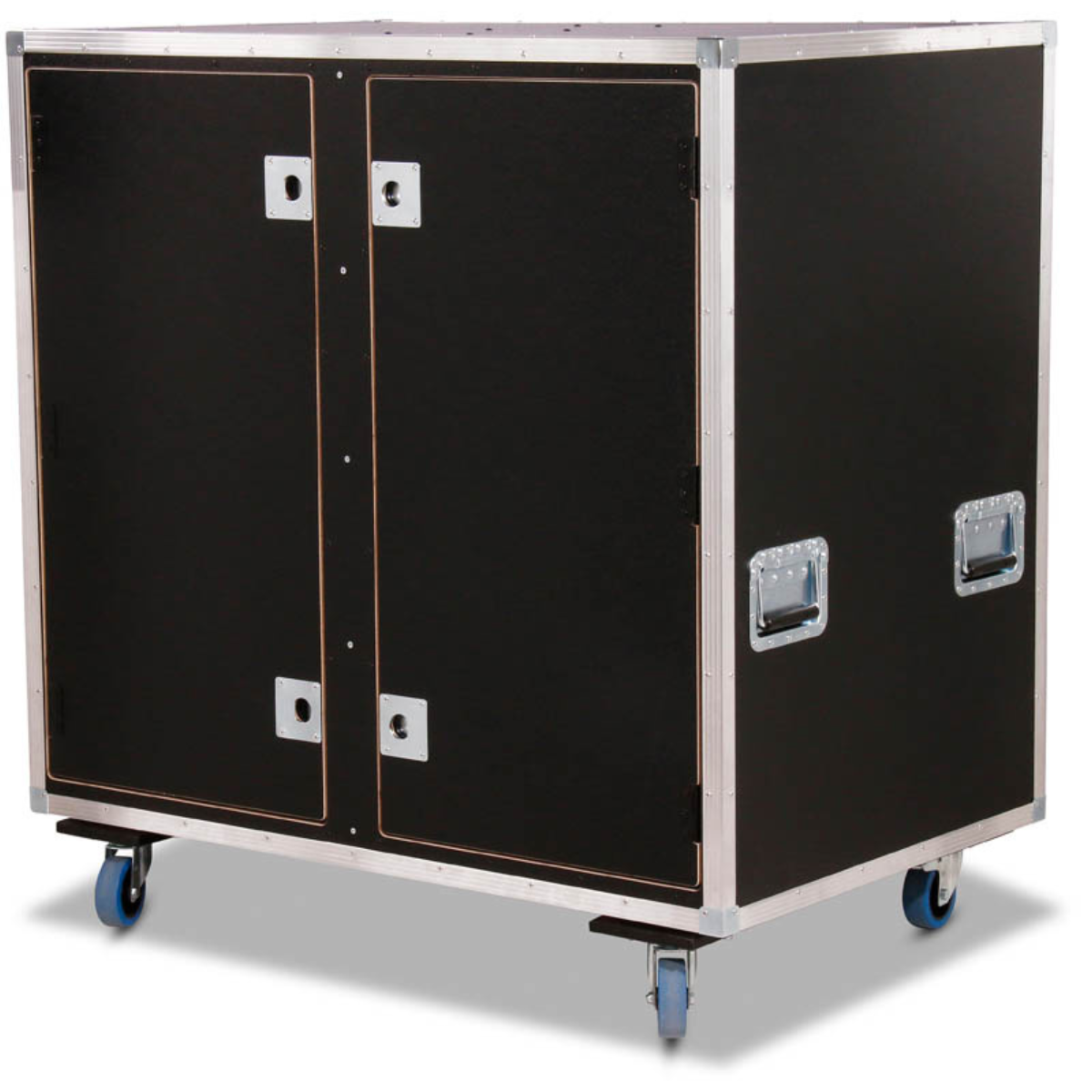Professionelles Rack Case von L.T. Cases mit robuster Rückseite und mobiler Flightcase-Bauweise
