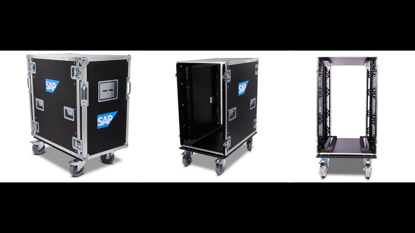 Maßgeschneidertes Rack Case von L.T. Cases mit Logo für professionelle IT- und Veranstaltungstechnik