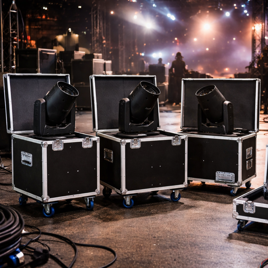 Maßgeschneiderte Flightcases von L.T. Cases für Moving Heads, Lichttechnik und Veranstaltungstechnik
